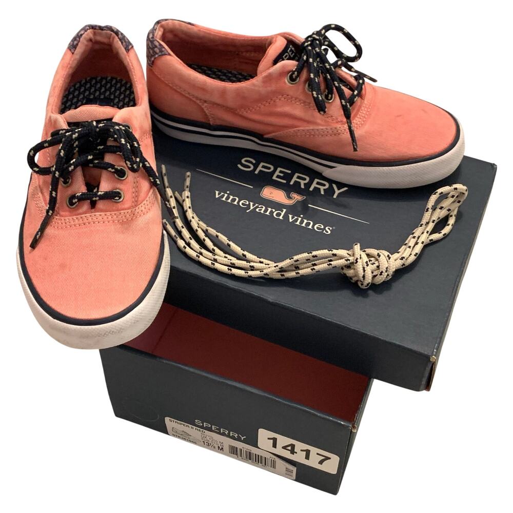 Sperry Vineyard Vines Collab Childrens Canvas Sneakers Size 13.5 Used w/Box